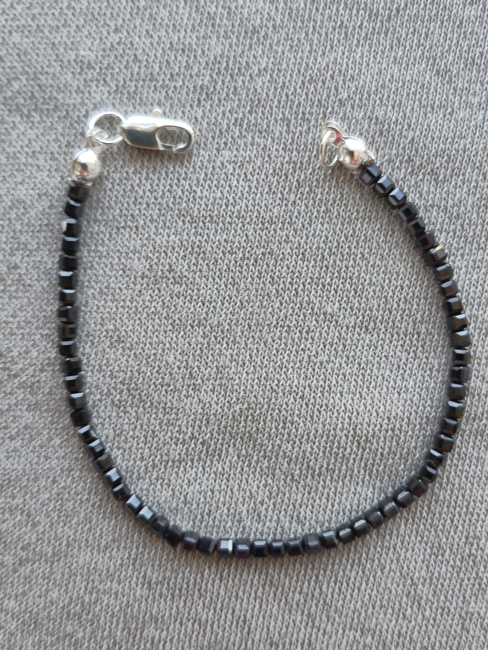 Sterling Silver Hematite Beaded Bracelet - Black